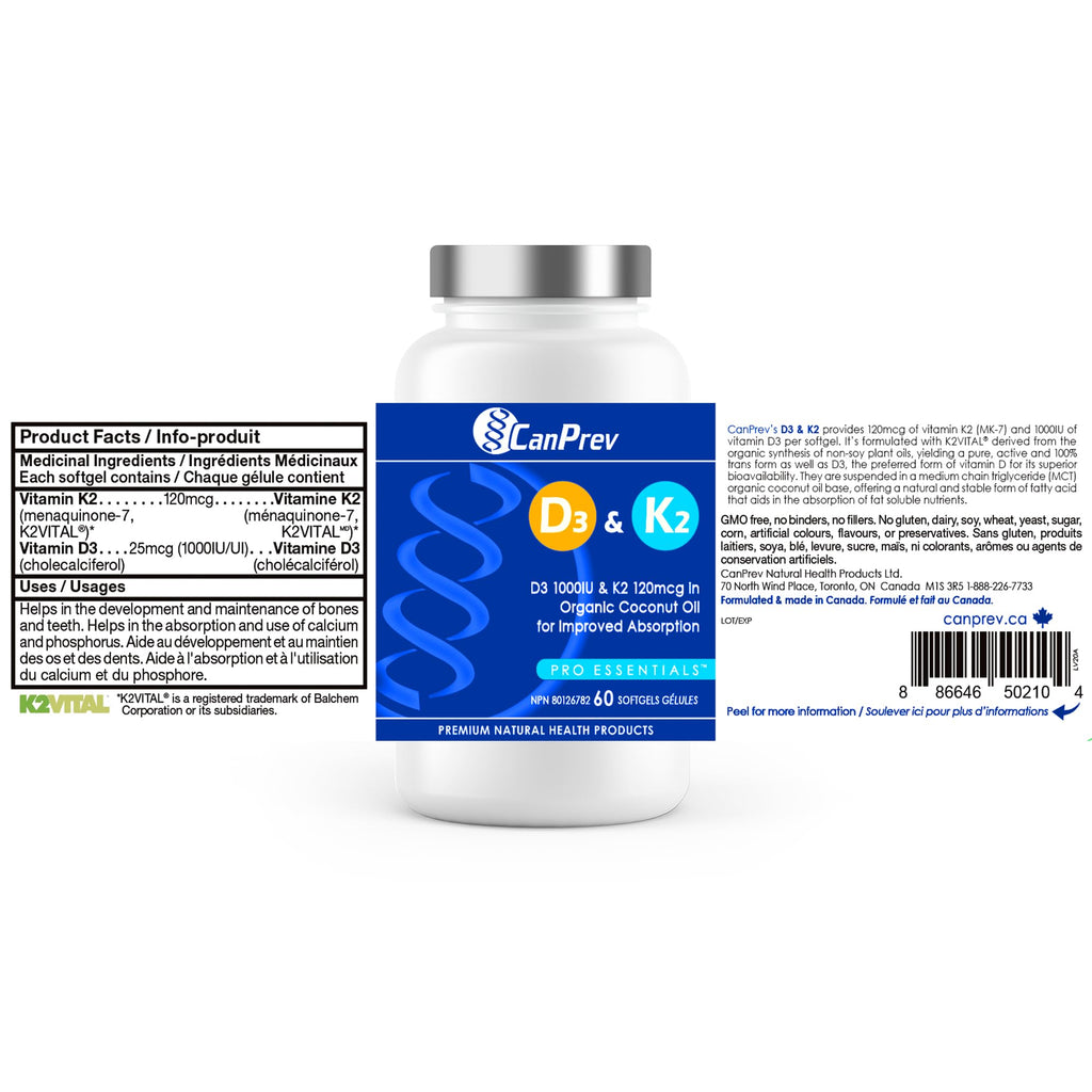 CanPrev D3 & K2 - Organic Coconut Oil l Helps Build And Maintain Bone Health l With Vitamin D3 & K2