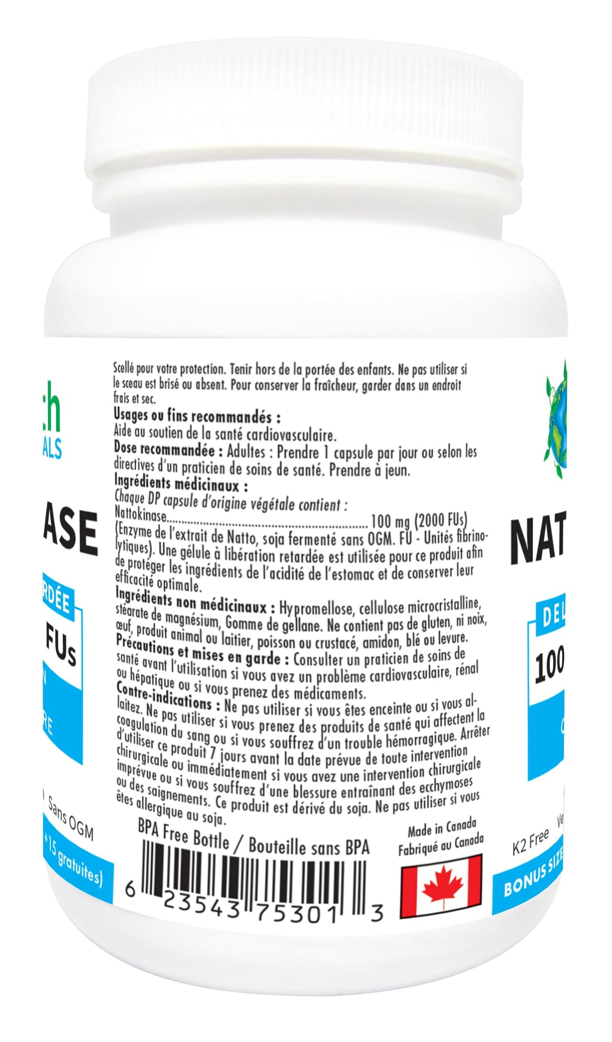Earth Essentials Nattokinase Super Bonus Size 90 Veggie Caps (75+15 FREE) 100 mg - 2000 FUs Delayed Release Supports Cardiovascular Health and Normal Blood Flow.