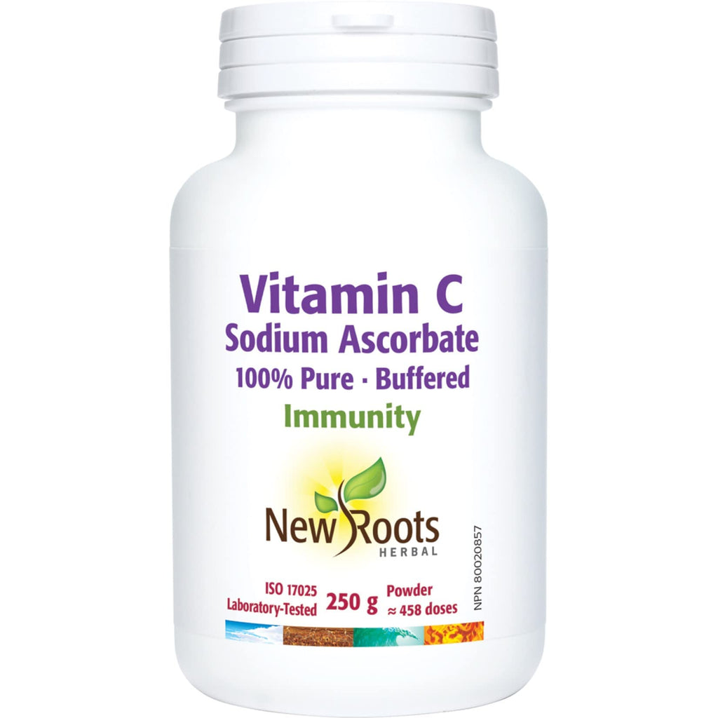 New Roots Herbal Pure Vitamin C Sodium Ascorbate Powder 250g, Buffered & Gentle on Stomach, Supports Healthy Bones, Teeth, Gums & Cartilage, 458 Servings