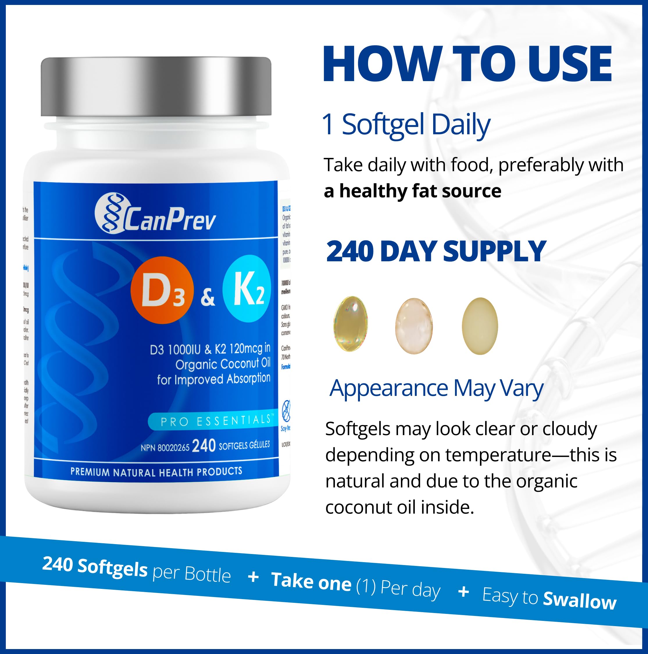 CanPrev D3 & K2 - Organic Coconut Oil l Helps Build And Maintain Bone Health l With Vitamin D3 & K2
