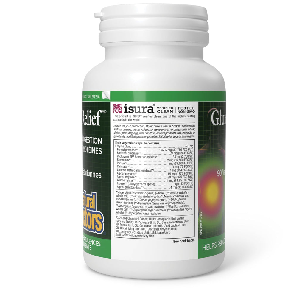 Natural Factors Gluten Relief Digestive Enzyme, Enzyme Complex with Bromelain for Supporting Digestion of Gluten & Dairy Products, Relieves Gas & Bloating, Vegetarian, Non-GMO, Proudly Canadian