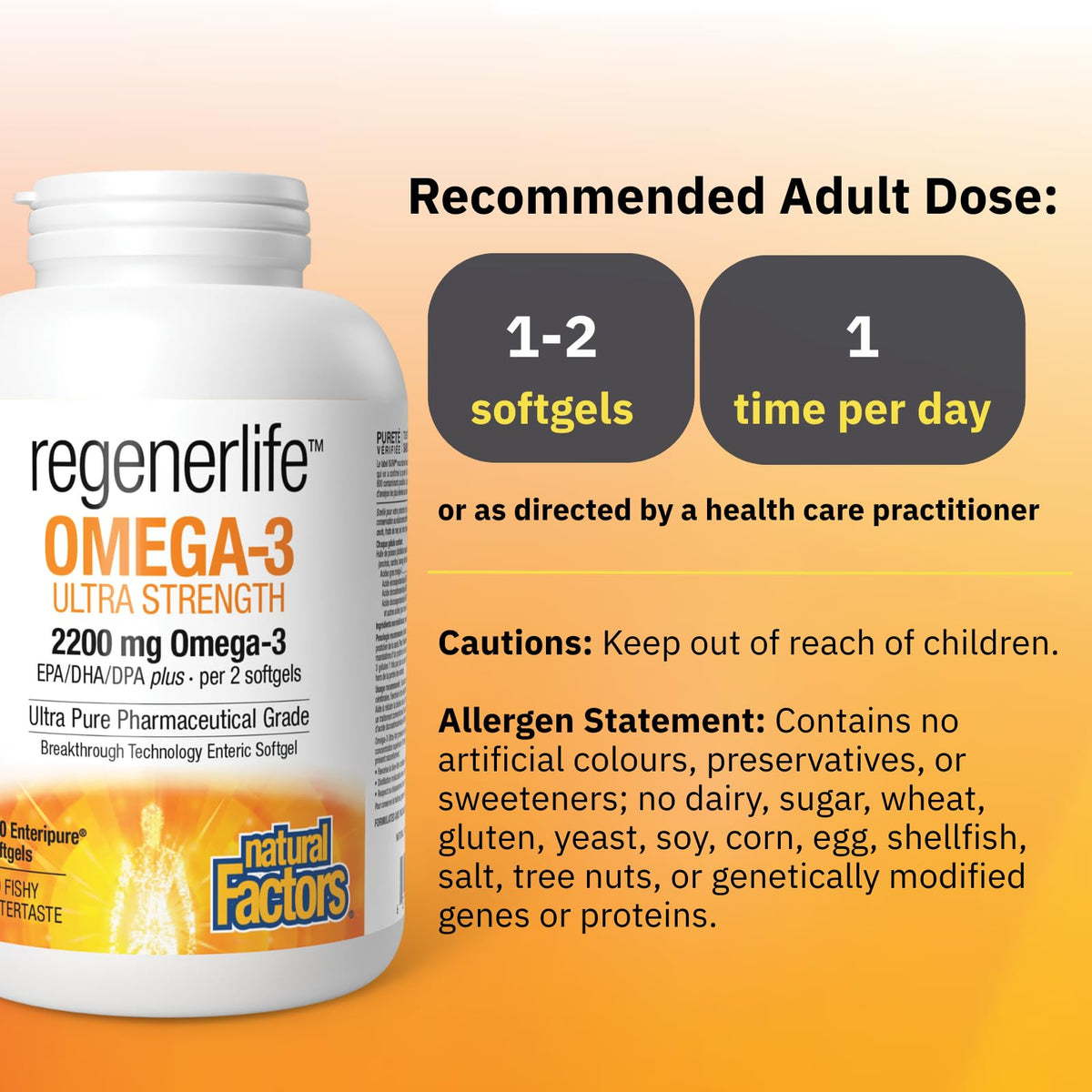 Natural Factors Regenerlife Omega 3 Ultra Strength 150 Enteripure Softgels
