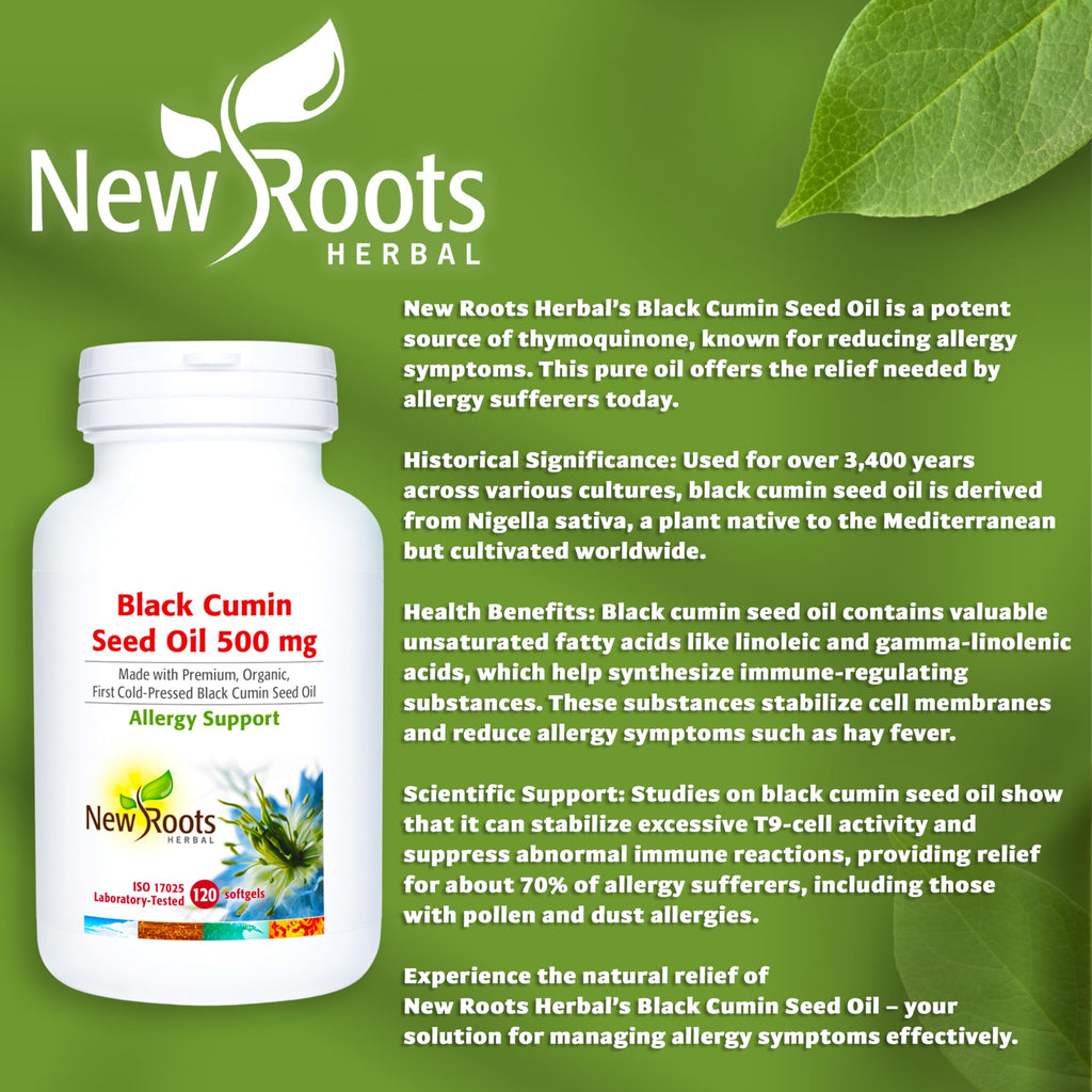 New Roots Herbal - Black Cumin Seed Oil - Nigella Sativa Black Cumin Seed Oil Organic Cold Pressed - Relieves Sneezing, Itchy Eyes, Stuffy Nose and Nasal Congestion