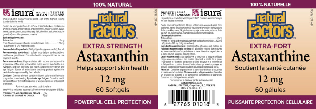 Natural Factors Astaxanthin Supplement Canada 12 mg 60 Softgels