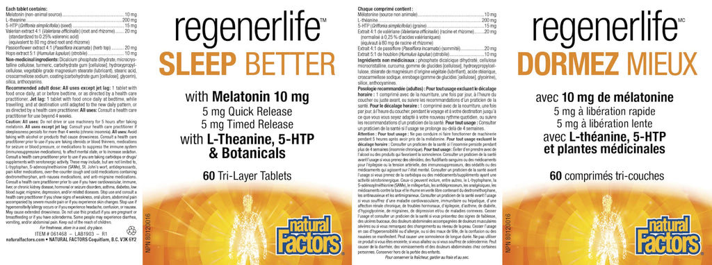 Natural Factors Regenerlife Sleep Better Melatonin 10mg 60 Tabs