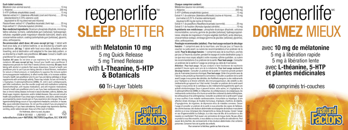 Natural Factors Regenerlife Sleep Better Melatonin 10mg 60 Tabs