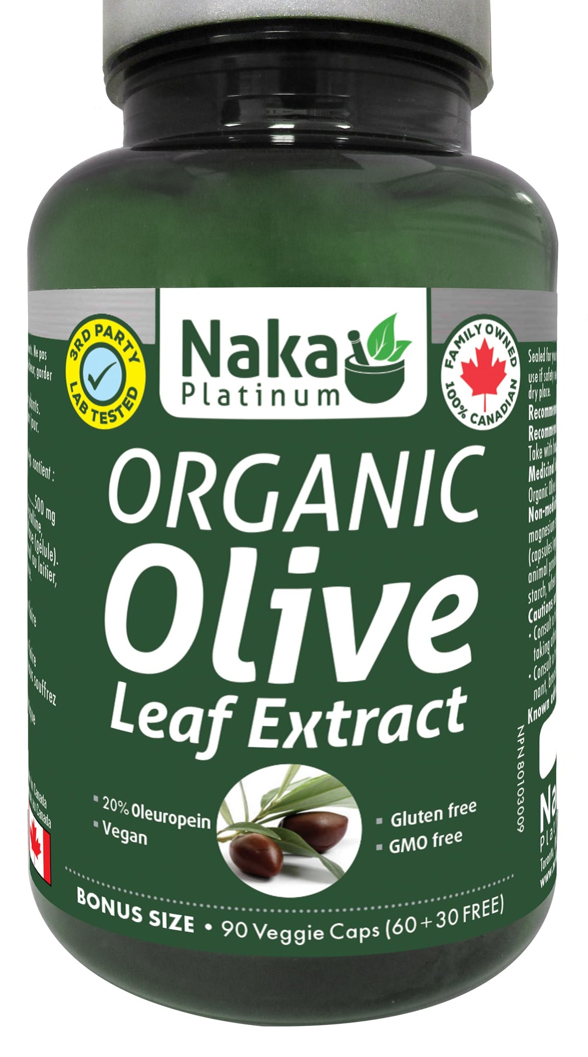 Naka Platinum Organic Olive Leaf Extract, 20% Oleuropein, Made in Canada