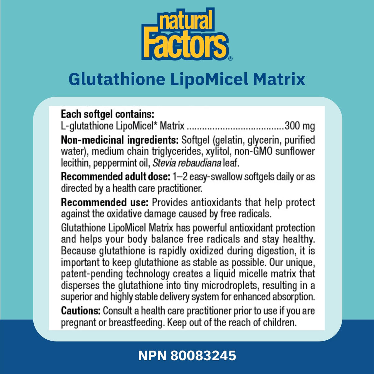 Natural Factors Glutathione Supplements LipoMicel Matrix, 300mg 90 Softgels