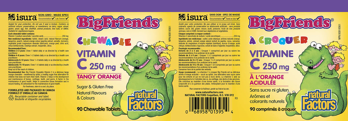 Natural Factors Big Friends Kids Vitamin C 250 mg 90 Chews Tangy Orange