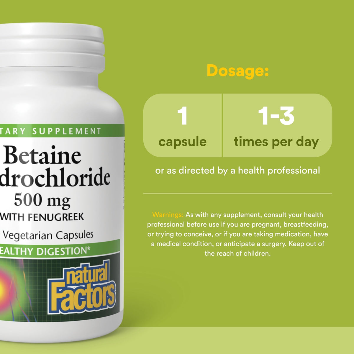 Natural Factors - Betaine Hydrochloride with Fenugreek, 90 v-caps