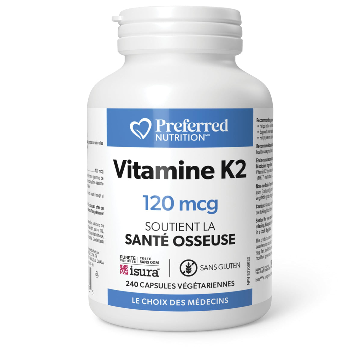 Preferred Nutrition Vitamin K2 Supplement, 120mcg 240 Vegetarian Capsules