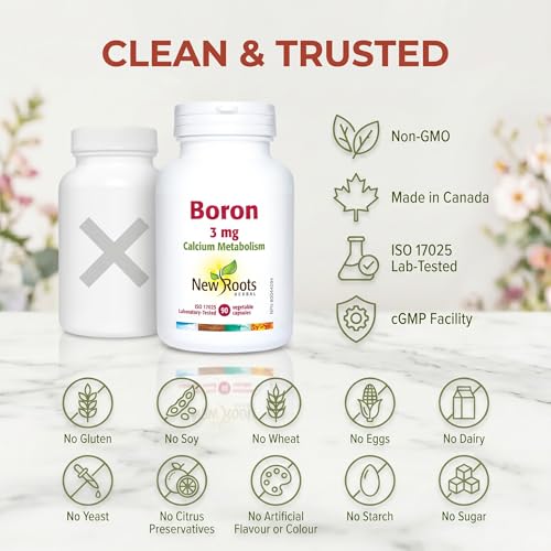 New Roots Herbal Boron 3mg Supplement, Helps Maintain Healthy Calcium Metabolism, Bone Integrity & Mineral Support, 90 Veg Capsules, 90-Day Supply
