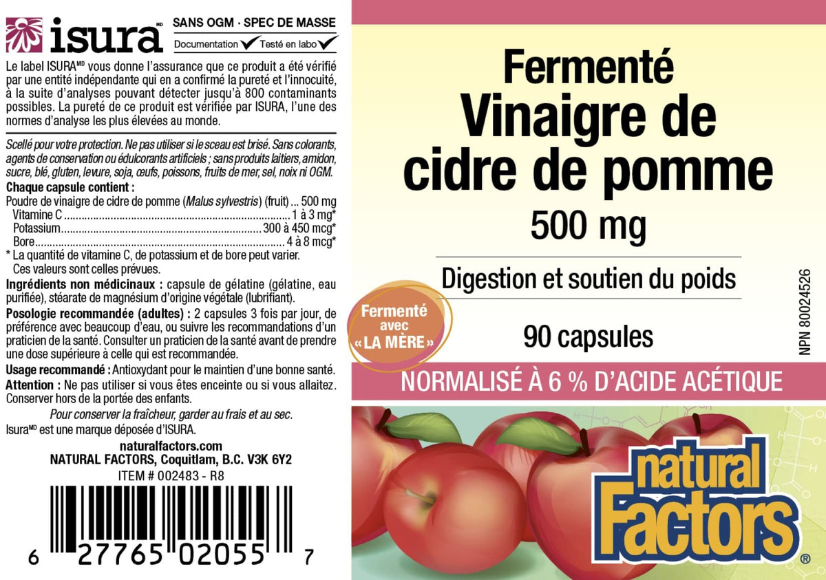 Natural Factors Apple Cider Vinegar - 90 capsules