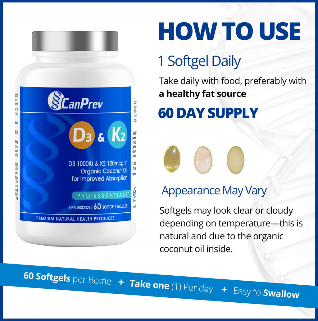 CanPrev D3 & K2 - Organic Coconut Oil l Helps Build And Maintain Bone Health l With Vitamin D3 & K2