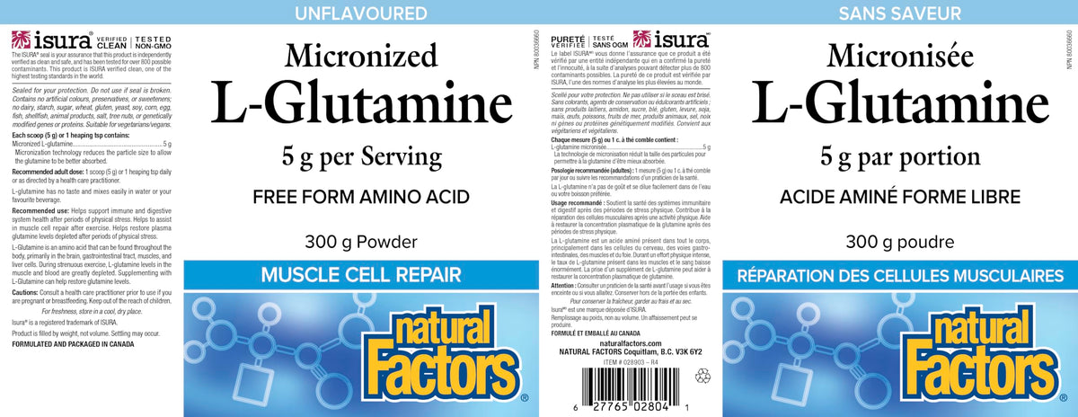 Natural Factors Micronized L Glutamine, 5g per Serving, 300g Powder