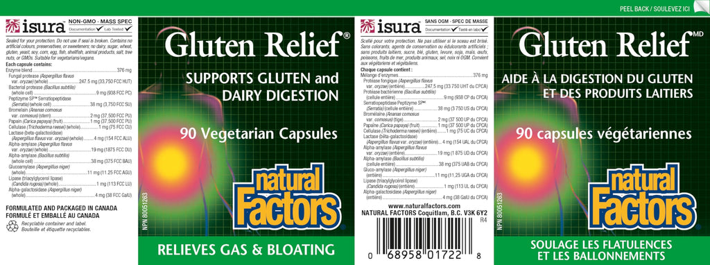 Natural Factors Gluten Relief Digestive Enzyme, Enzyme Complex with Bromelain for Supporting Digestion of Gluten & Dairy Products, Relieves Gas & Bloating, Vegetarian, Non-GMO, Proudly Canadian
