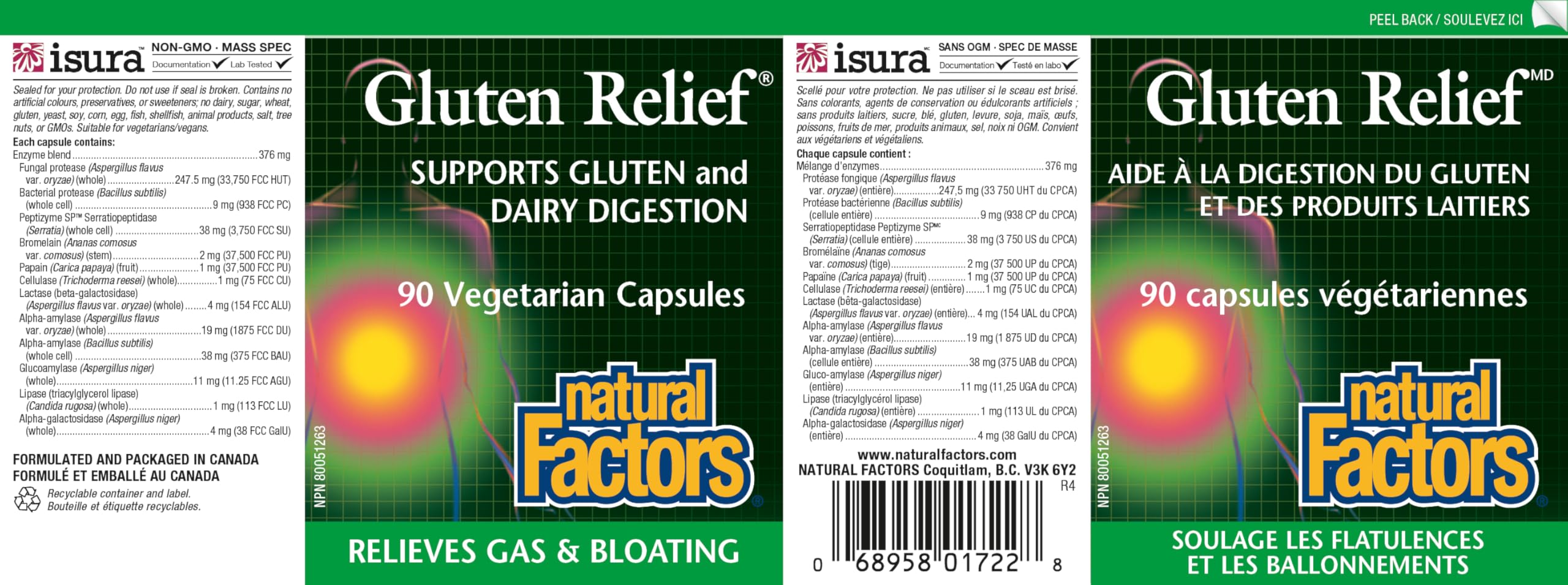 Natural Factors Gluten Relief Digestive Enzyme, Enzyme Complex with Bromelain for Supporting Digestion of Gluten & Dairy Products, Relieves Gas & Bloating, Vegetarian, Non-GMO, Proudly Canadian