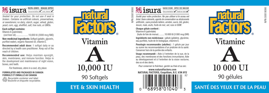 Natural Factors Vitamin A 10,000 IU 90 Softgels