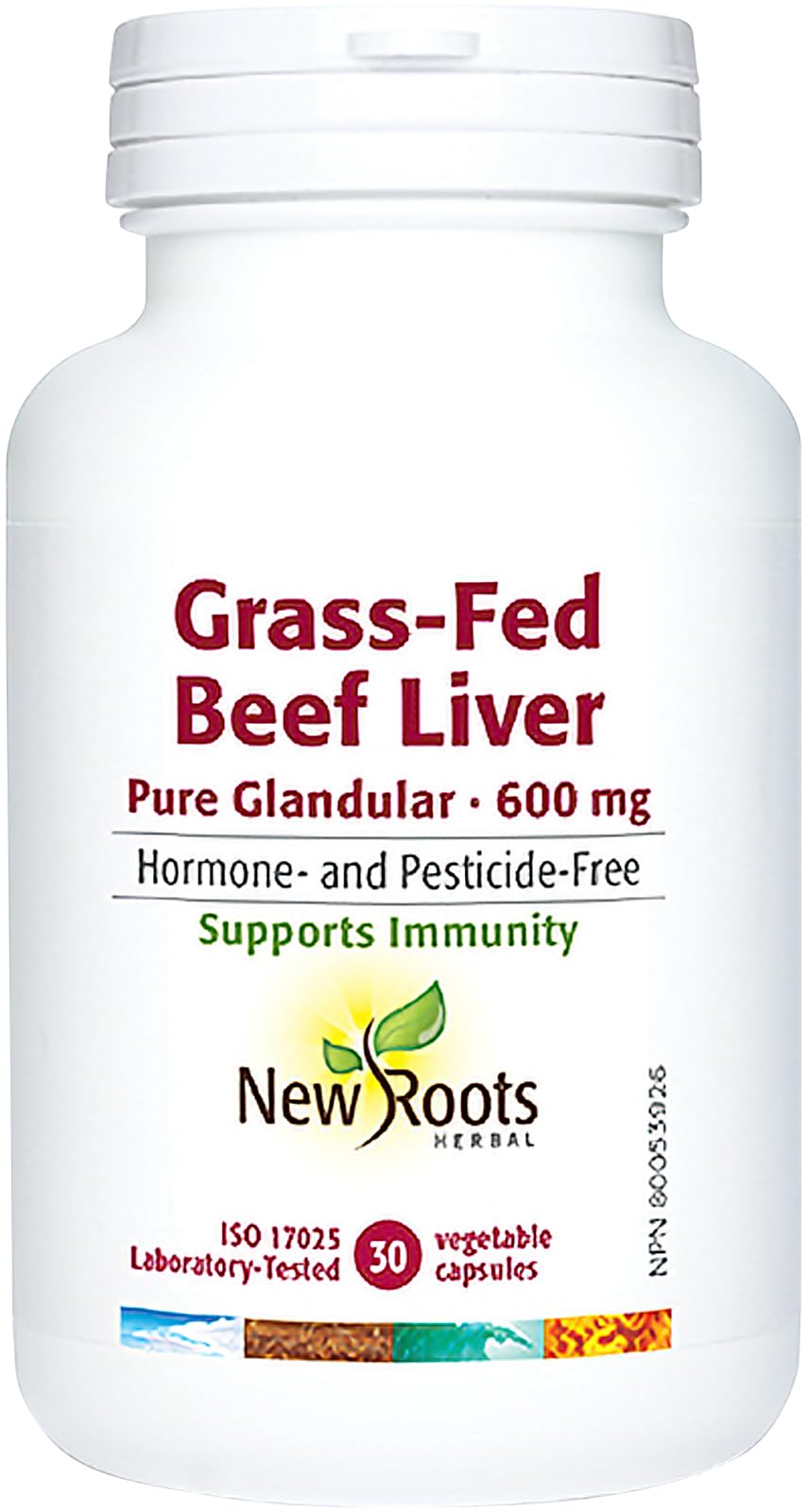 New Roots Herbal Grass-Fed Beef Liver 600mg, 30 Veg Capsules - Pure Glandular Supplement from New Zealand Cattle - Nutrient-Dense Source of Vitamins & Minerals - Non-GMO, Made in Canada