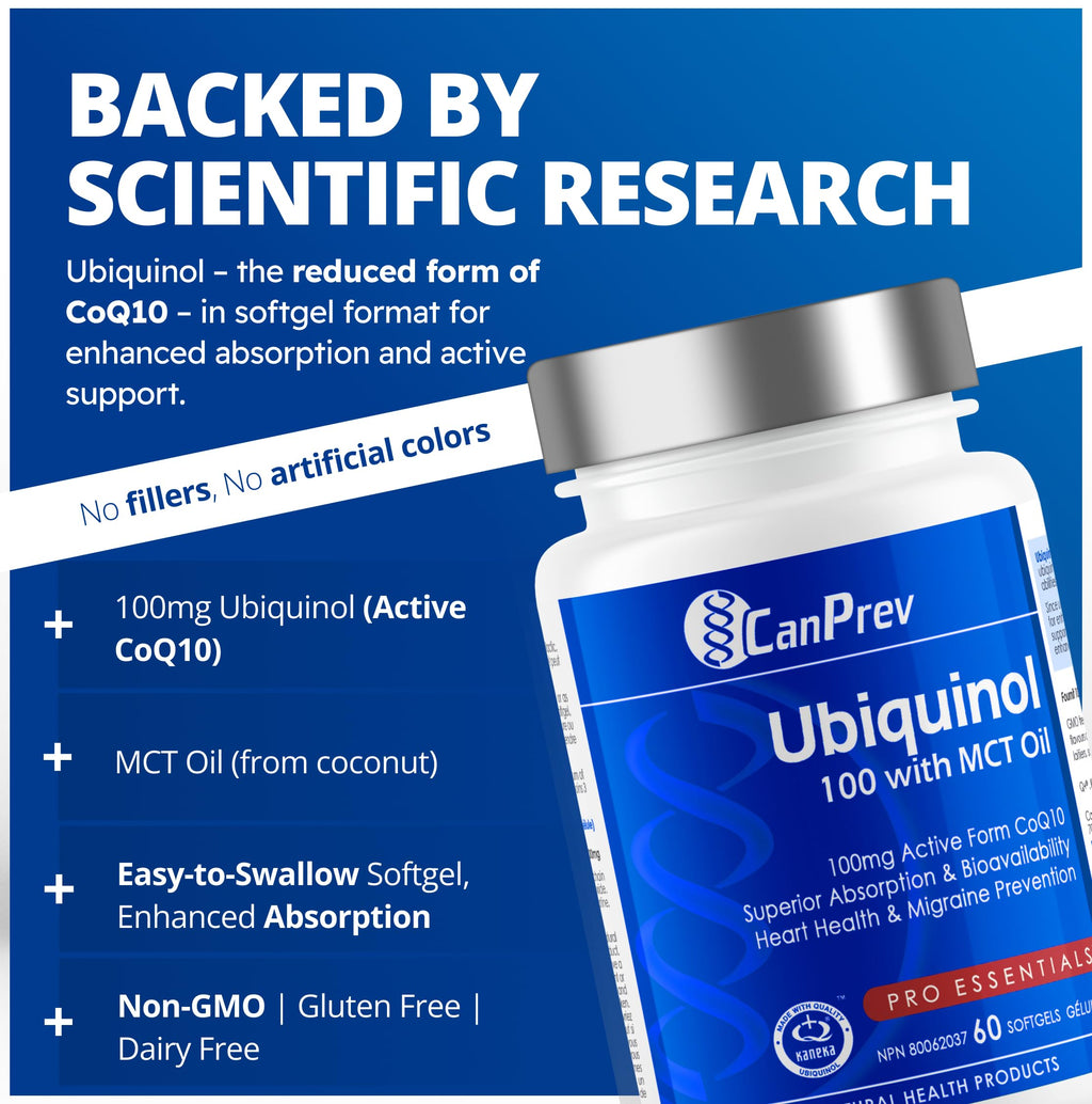 CanPrev Ubiquinol 100mg with MCT Oil, 60 Softgels, 2-Month Supply, CoQ10 Supplement for Heart & Cardiovascular Support, Enhanced Absorption, Non-GMO & Gluten Free, Coenzyme Q10 for Energy & Vitality
