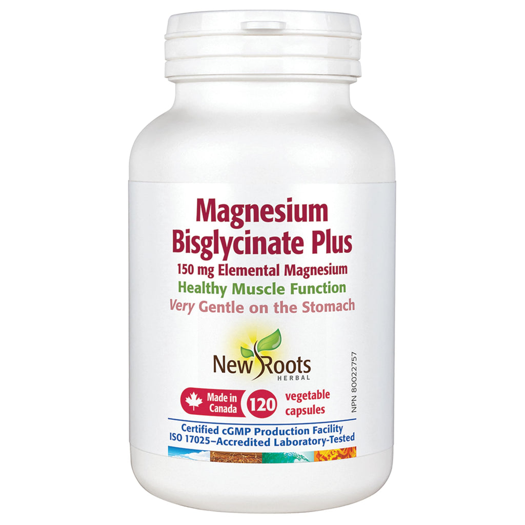 New Roots Herbal - Magnesium Bisglycinate Plus, 120 Capsules - 150mg Elemental Magnesium with L-Taurine Supplement - Magnesium Bisglycinate Chelate -Healthy Bones, Healthy Teeth & Muscle Cramps Relief