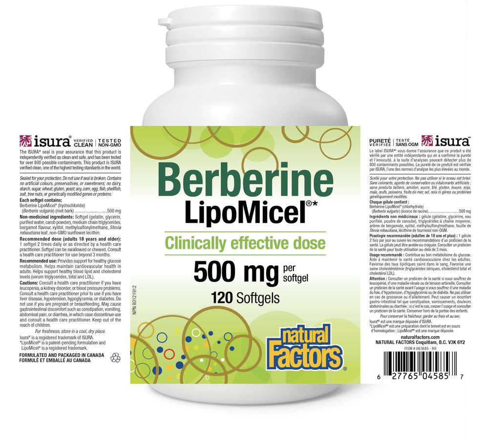 Natural Factors Berberine LipoMicel 500mg - 120 Softgels