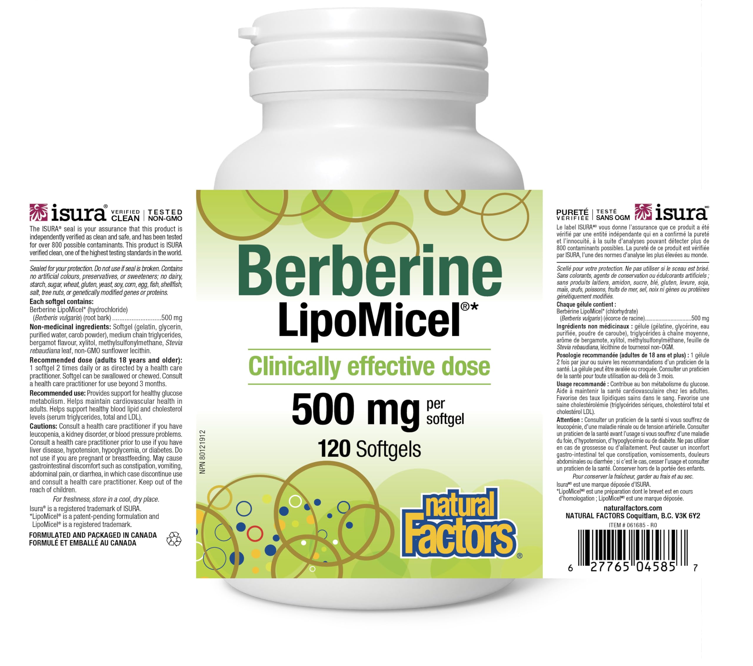 Natural Factors Berberine LipoMicel 500mg - 120 Softgels