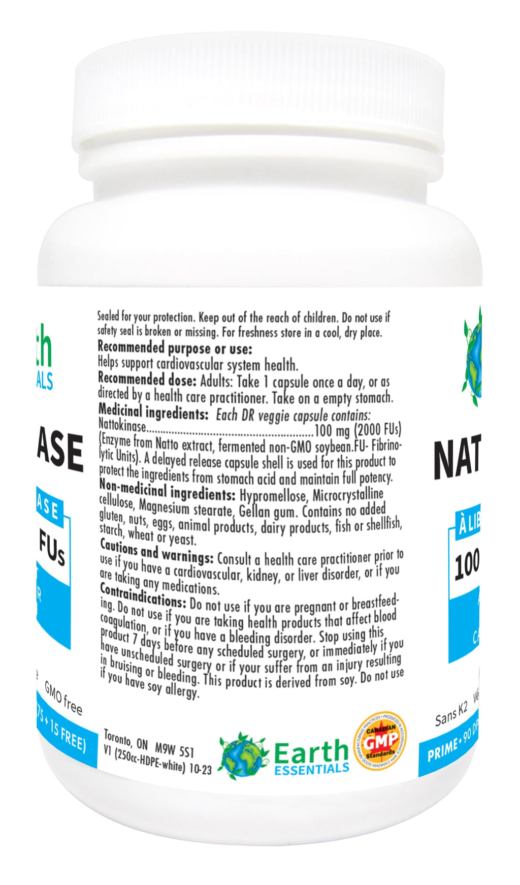 Earth Essentials Nattokinase Super Bonus Size 90 Veggie Caps (75+15 FREE) 100 mg - 2000 FUs Delayed Release Supports Cardiovascular Health and Normal Blood Flow.