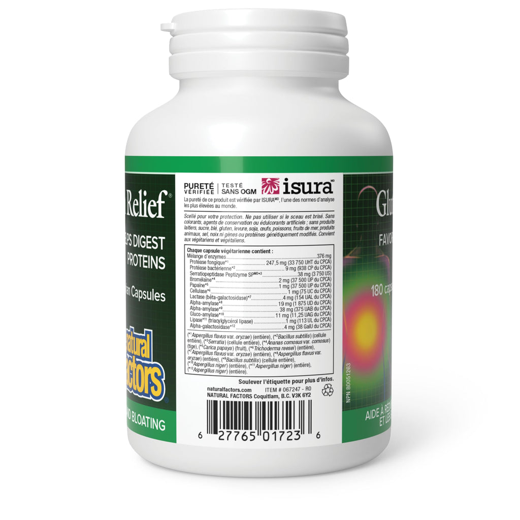Natural Factors Gluten Relief Digestive Enzyme, Enzyme Complex with Bromelain for Supporting Digestion of Gluten & Dairy Products, Relieves Gas & Bloating, Vegetarian, Non-GMO, Proudly Canadian