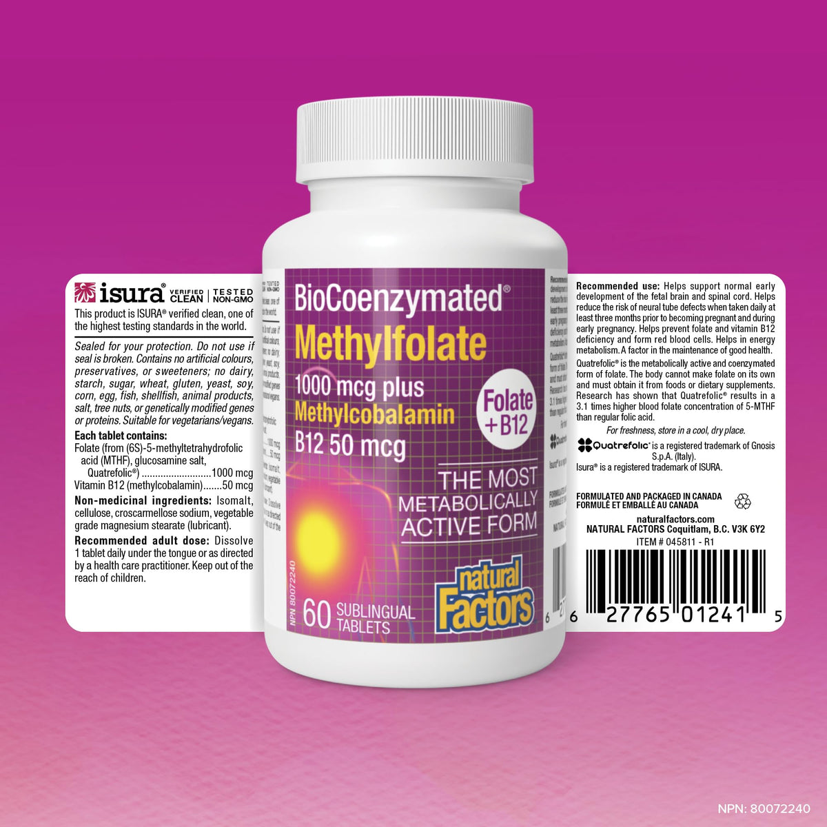 Natural Factors Methylfolate 1 mg Methylcobalamin B12 50 mcg 60 CT