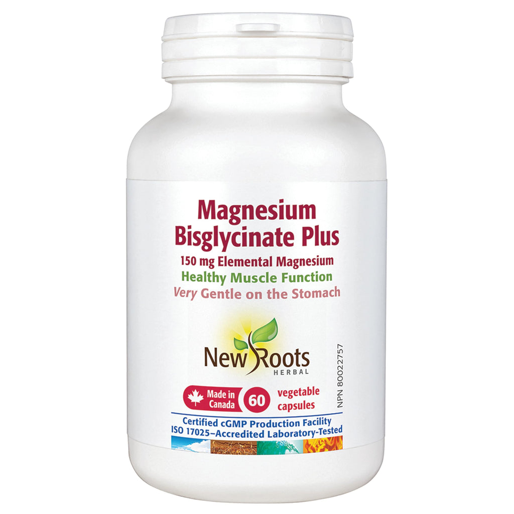 New Roots Herbal - Magnesium Bisglycinate Plus, 120 Capsules - 150mg Elemental Magnesium with L-Taurine Supplement - Magnesium Bisglycinate Chelate -Healthy Bones, Healthy Teeth & Muscle Cramps Relief