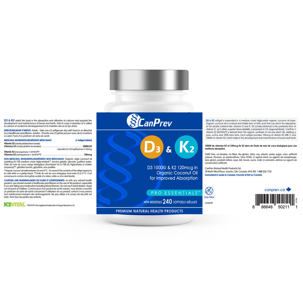 CanPrev D3 & K2 - Organic Coconut Oil l Helps Build And Maintain Bone Health l With Vitamin D3 & K2