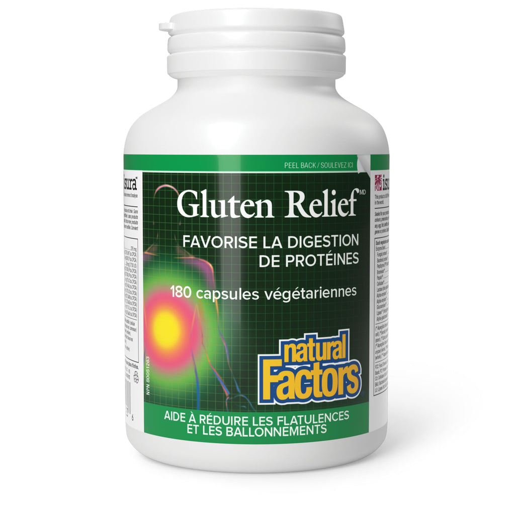 Natural Factors Gluten Relief Digestive Enzyme, Enzyme Complex with Bromelain for Supporting Digestion of Gluten & Dairy Products, Relieves Gas & Bloating, Vegetarian, Non-GMO, Proudly Canadian