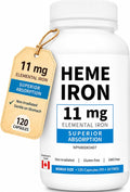 Earth Essentials Heme Iron 11 mg Elemental Iron, Superior Absorption, Made in Canada, 120 Capsules (90+30 Free)