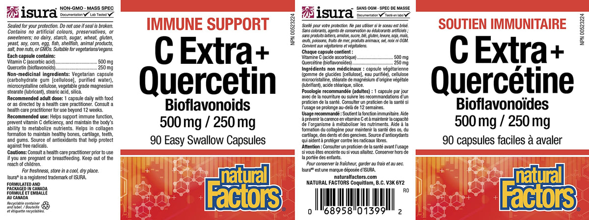Natural Factors Vitamin C 500 mg + Quercetin Supplement 250 mg 90 CT