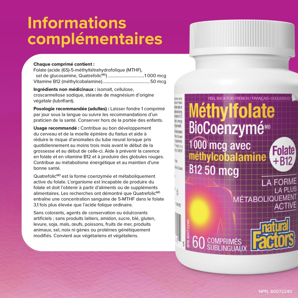 Natural Factors Methylfolate 1 mg Methylcobalamin B12 50 mcg 60 CT
