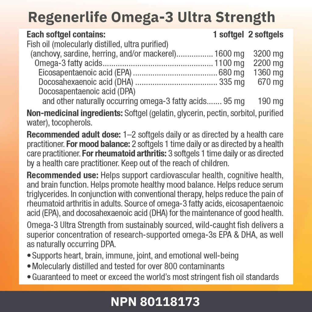 Natural Factors Regenerlife Omega 3 Ultra Strength 150 Enteripure Softgels