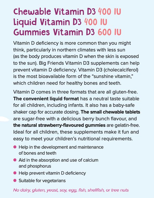 Natural Factors Big Friends Kids Vitamin D 400 IU 250 Chews Berry Bunch