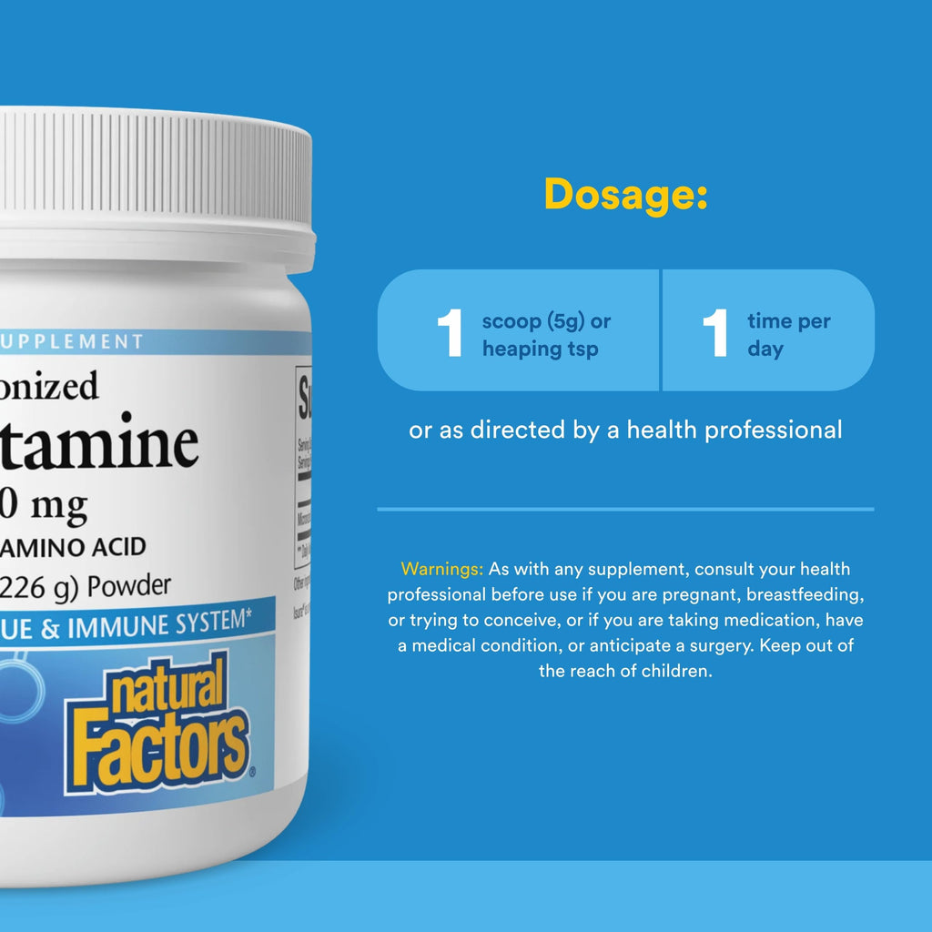 Natural Factors - Micronized L-Glutamine Powder Free Form Amino Acid - 300G g Powder - 5 g per serving.