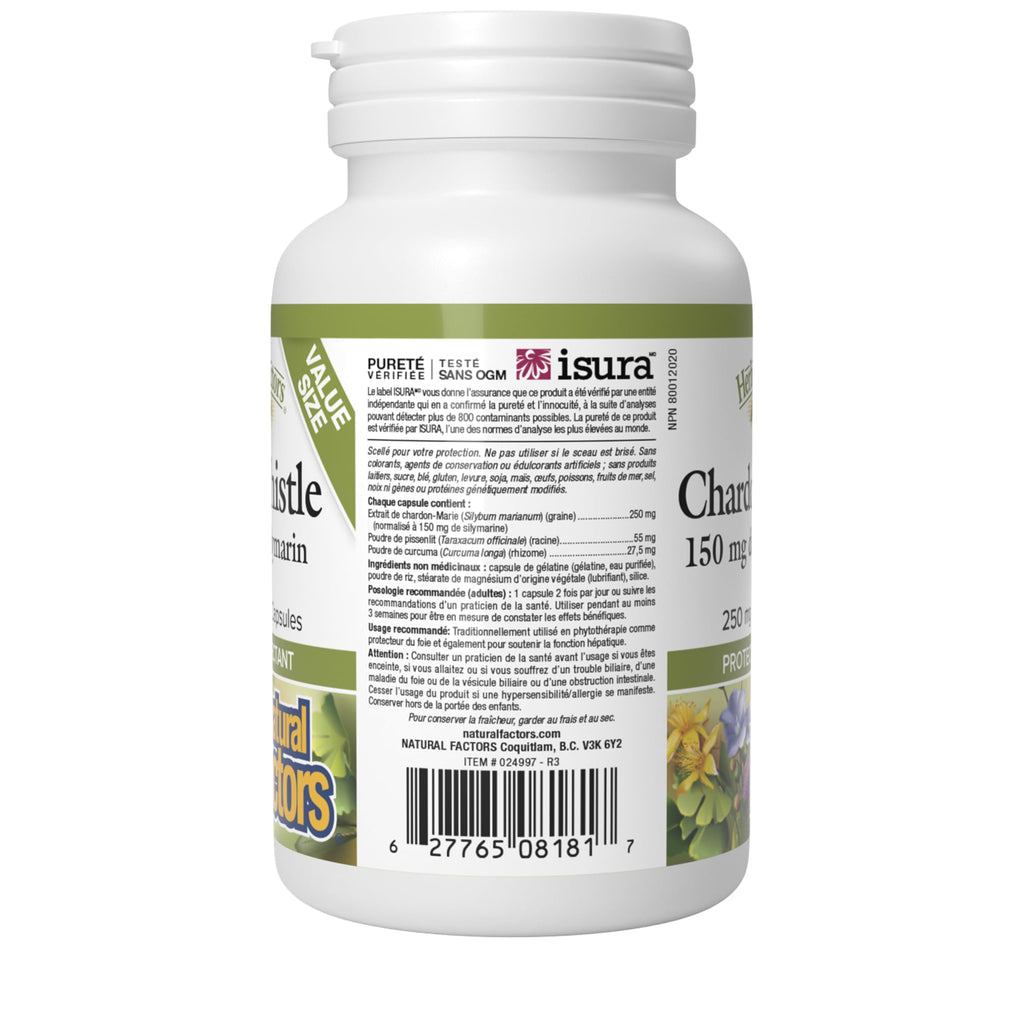 Natural Factors Milk Thistle 250 mg/150 mg Silymarin, 120 Capsules, Helps Support Liver Function, Plus Dandelion Root & Turmeric, Proudly Canadian