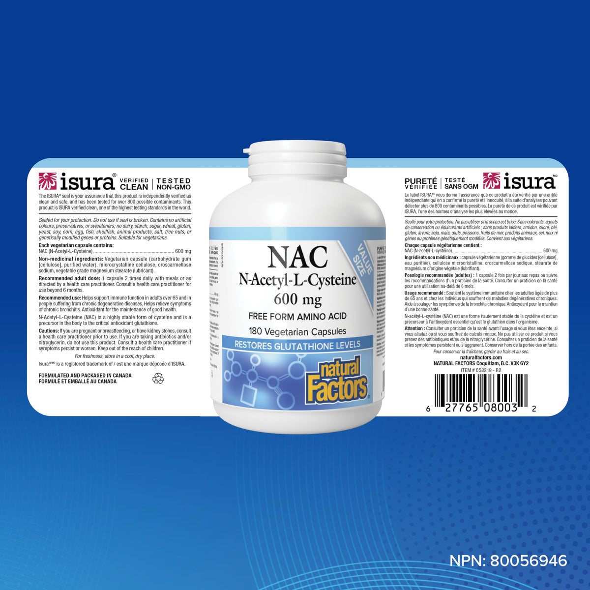 Natural Factors NAC Supplement 600mg 180 Vegetarian Capsules