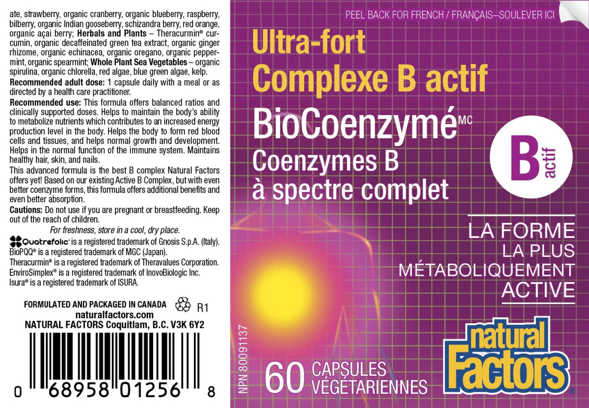 Natural Factors - Ultra Strength Active B Complex 60 v-caps - EnviroSimplex Processed Plant Extracts BioCoenzymated