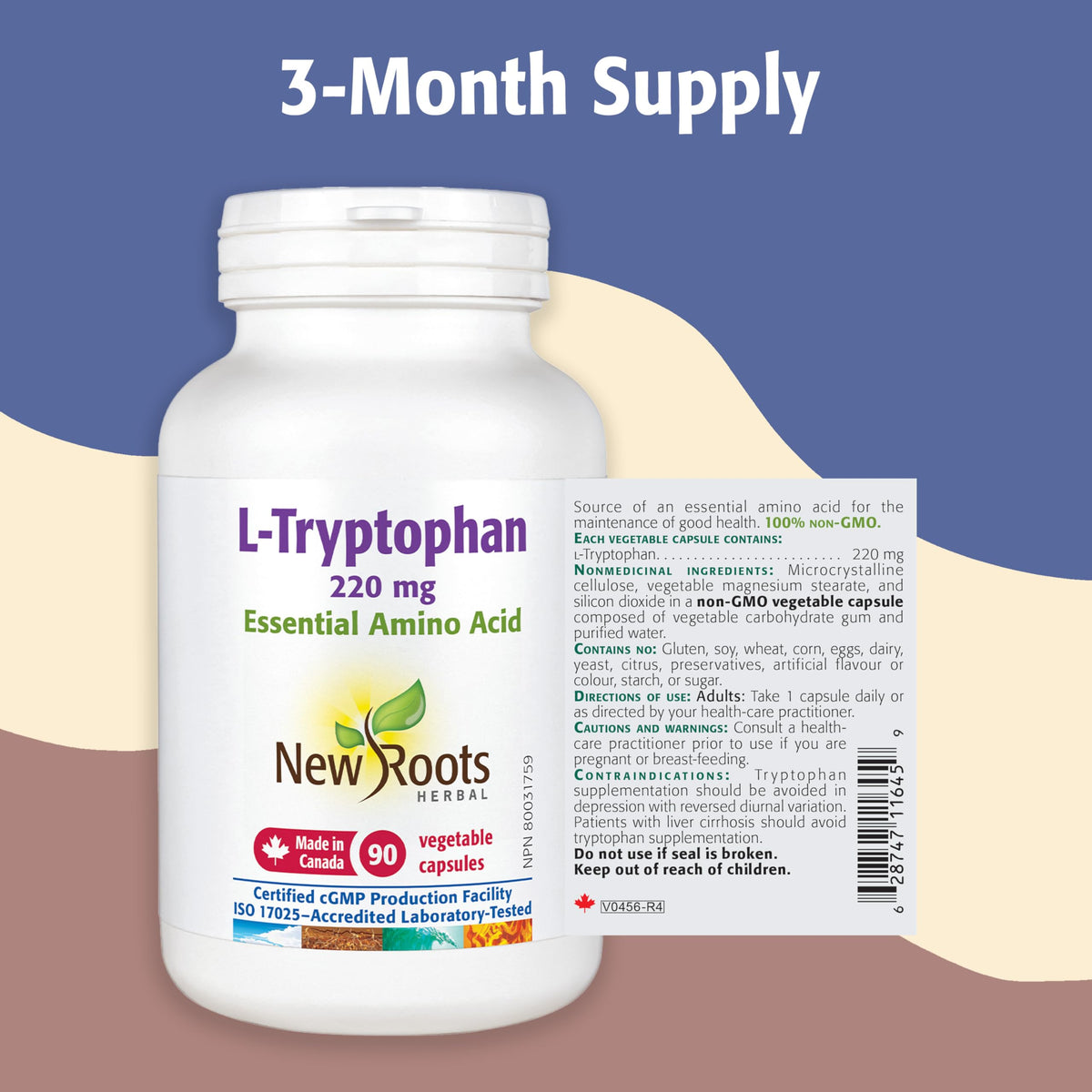 New Roots Herbal - L-Tryptophan 220mg, 90 Capsules - Source of an Essential Amino for the Maintenance of Good Health