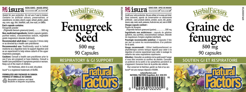 Natural Factors Fenugreek Seed Supplements 500mg, 90 Capsules