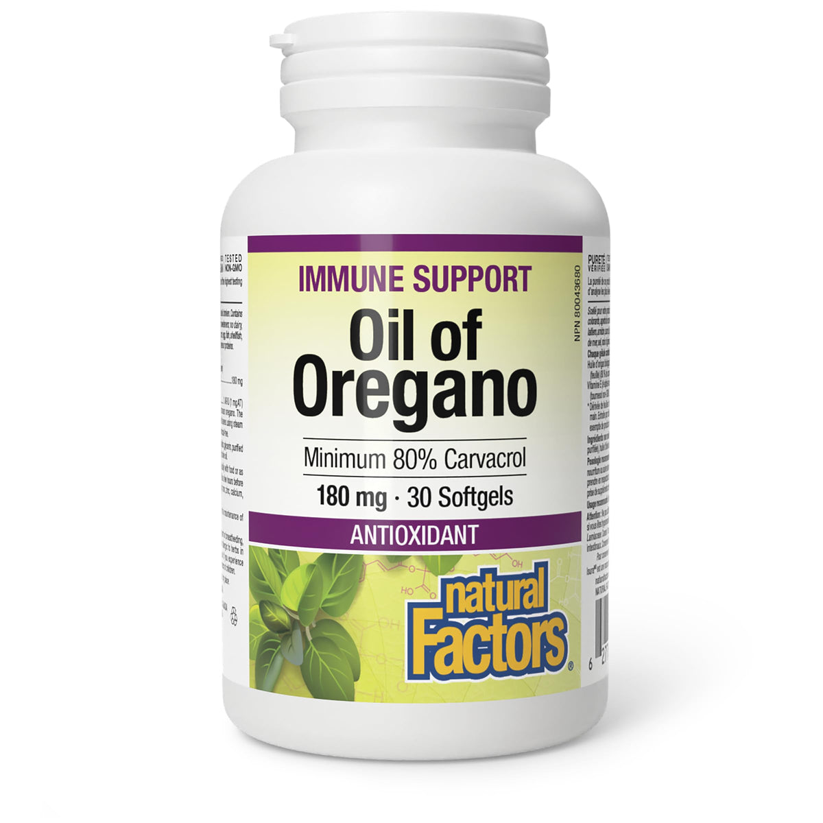 Natural Factors Oil of Oregano Softgels, 180 mg, Minimum 80% Carvacol, Provides Antioxidant Protection, Proudly Canadian
