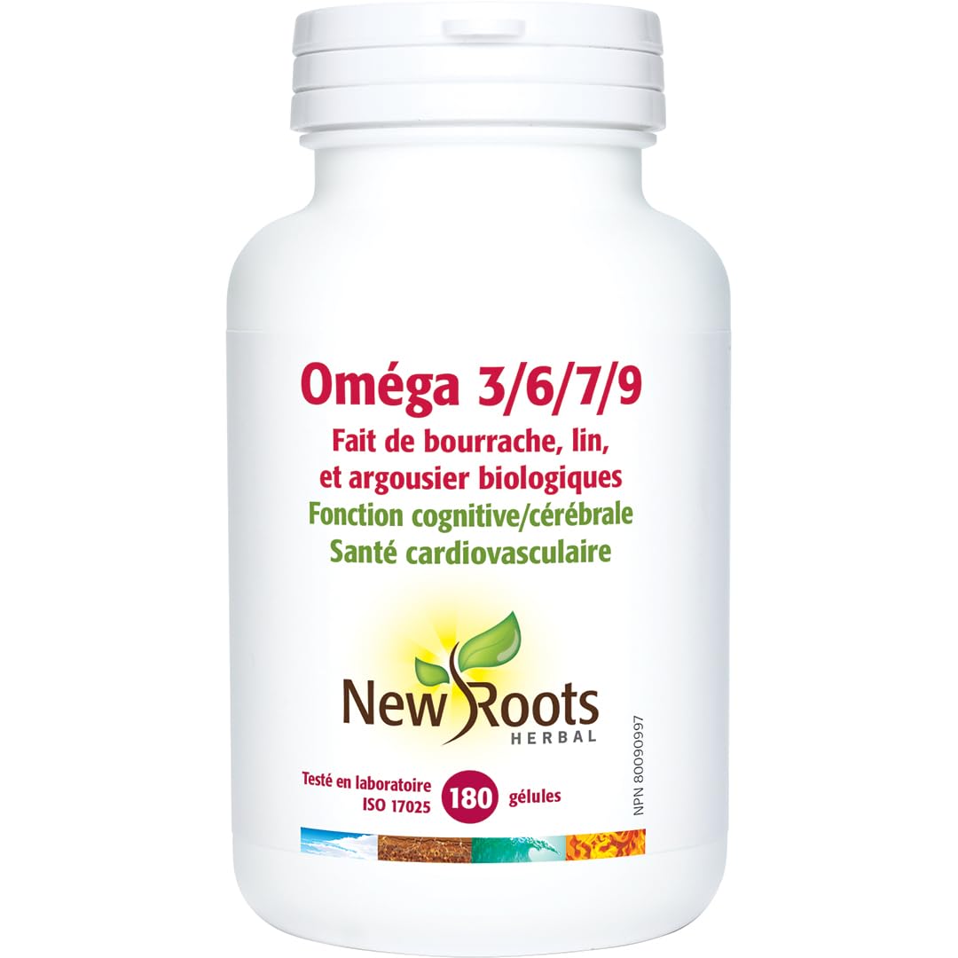 New Roots Herbal Omega 3/6/7/9, 180 Softgels, 45-Day Supply, Organic Borage, Flaxseed & Sea Buckthorn Blend, Supports Heart Function & Cognitive Wellness, Non-GMO, No Fishy Aftertaste, Easy-to-Swallow