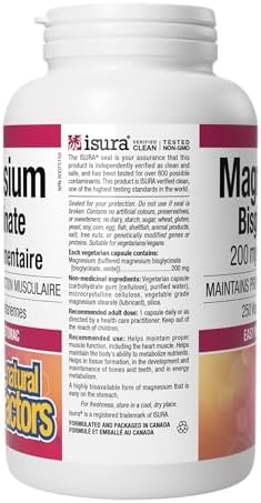 Magnesium Bisglycinate 200mg 250 Veg Caps Natural factors