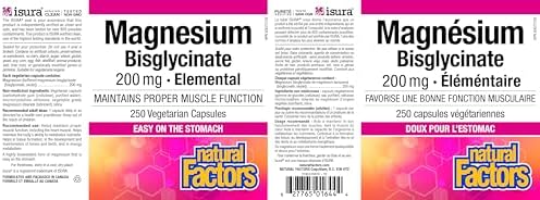 Magnesium Bisglycinate 200mg 250 Veg Caps Natural factors
