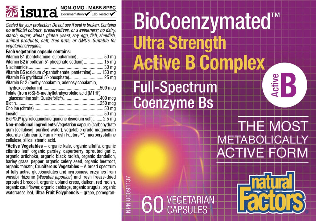 Natural Factors - Ultra Strength Active B Complex 60 v-caps - EnviroSimplex Processed Plant Extracts BioCoenzymated