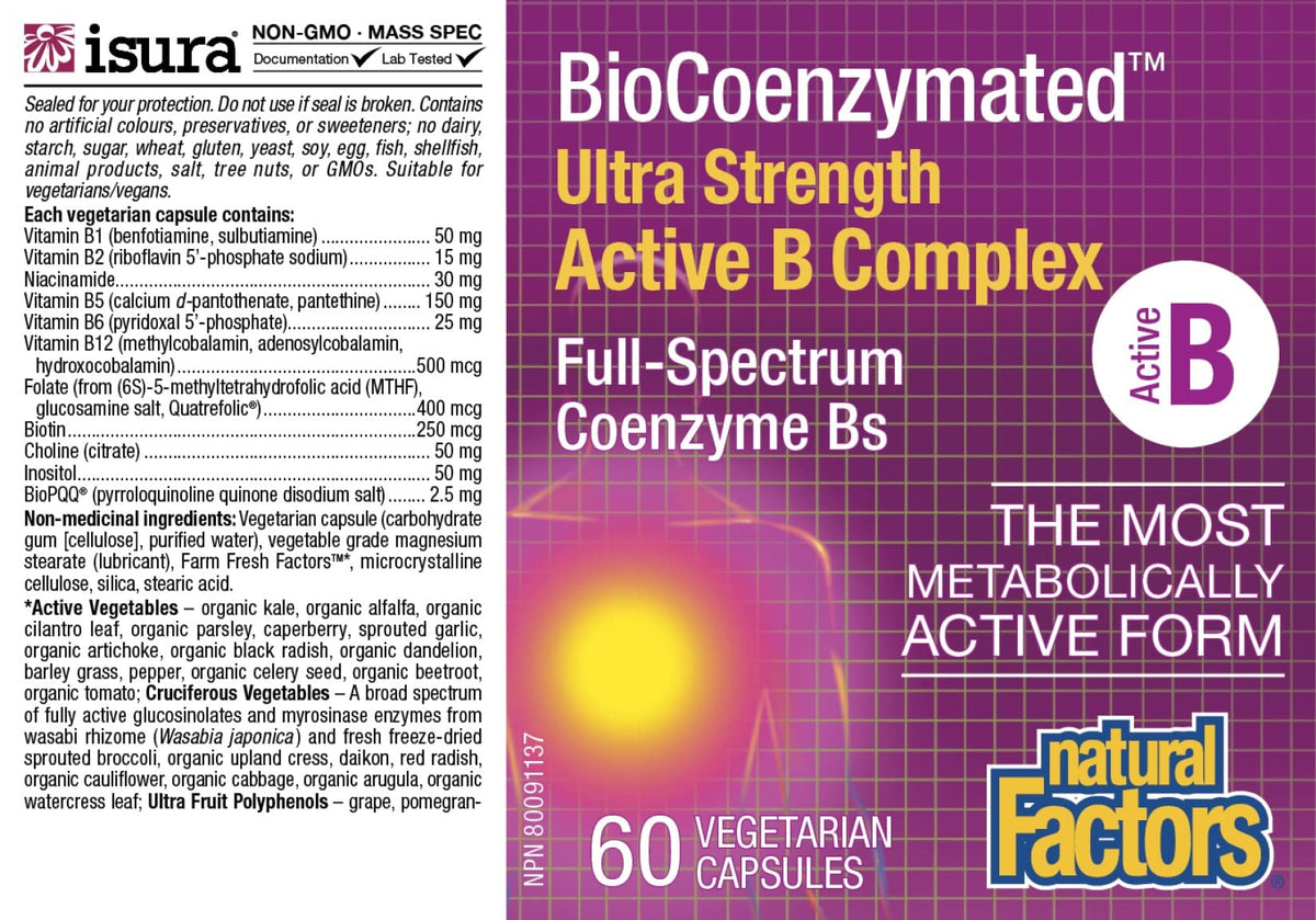 Natural Factors - Ultra Strength Active B Complex 60 v-caps - EnviroSimplex Processed Plant Extracts BioCoenzymated